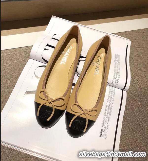 Imitation Chanel Lambskin Classic Bow Ballerinas Flats G31501 Apricot/Black