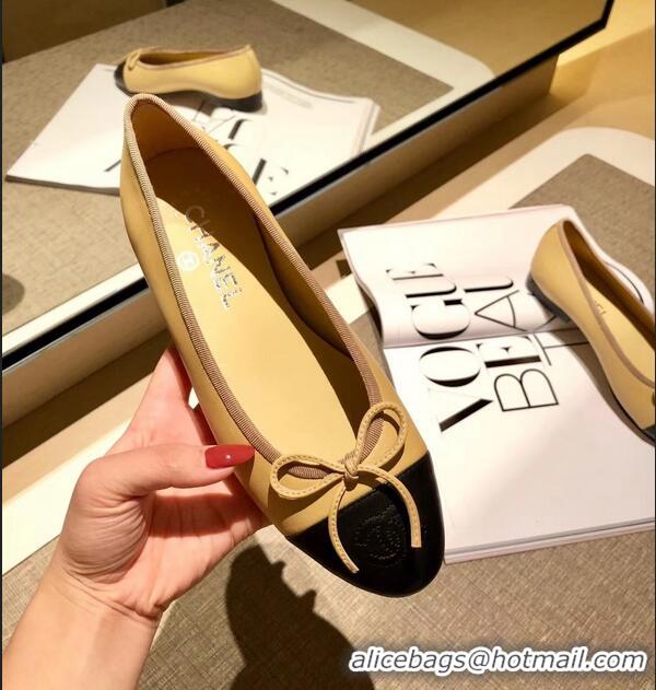 Imitation Chanel Lambskin Classic Bow Ballerinas Flats G31501 Apricot/Black