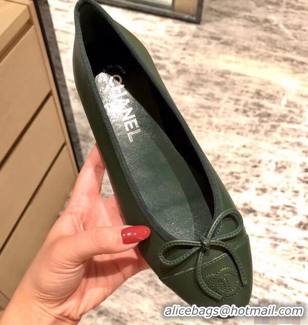 Top Quality Chanel Lambskin Classic Bow Ballerinas Flats G31501 Dark Green