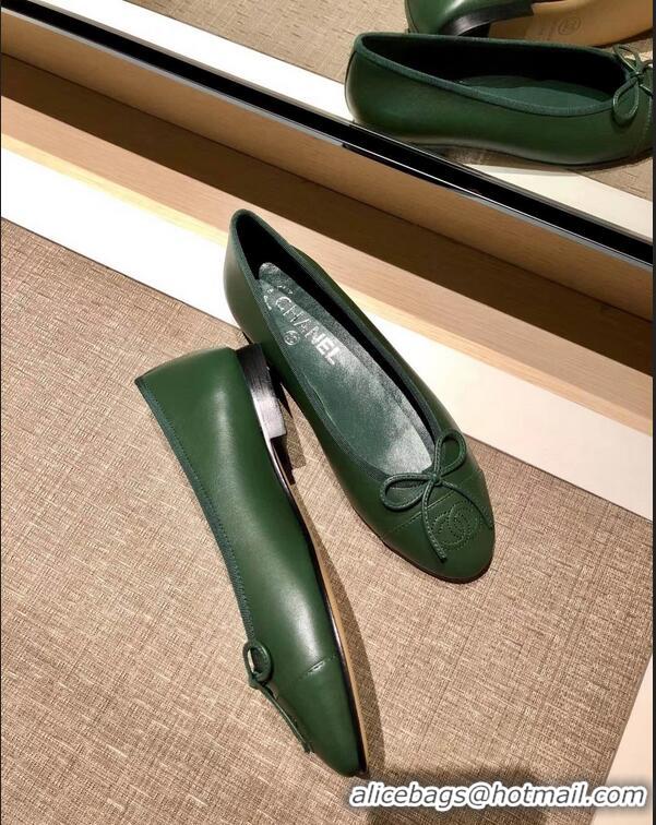 Top Quality Chanel Lambskin Classic Bow Ballerinas Flats G31501 Dark Green