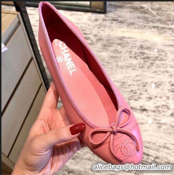 Discount Chanel Lambskin Classic Bow Ballerinas Flats G31501 Dark Pink