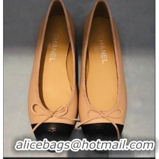 Cheapest Chanel Lambskin Classic Bow Ballerinas Flats G31501 Beige/Black