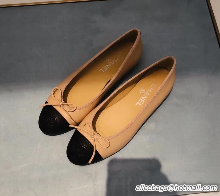 Cheapest Chanel Lambskin Classic Bow Ballerinas Flats G31501 Beige/Black