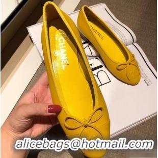 Imitation Chanel Lambskin Classic Bow Ballerinas Flats G31501 Yellow