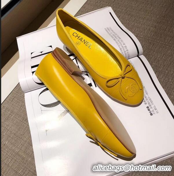 Imitation Chanel Lambskin Classic Bow Ballerinas Flats G31501 Yellow