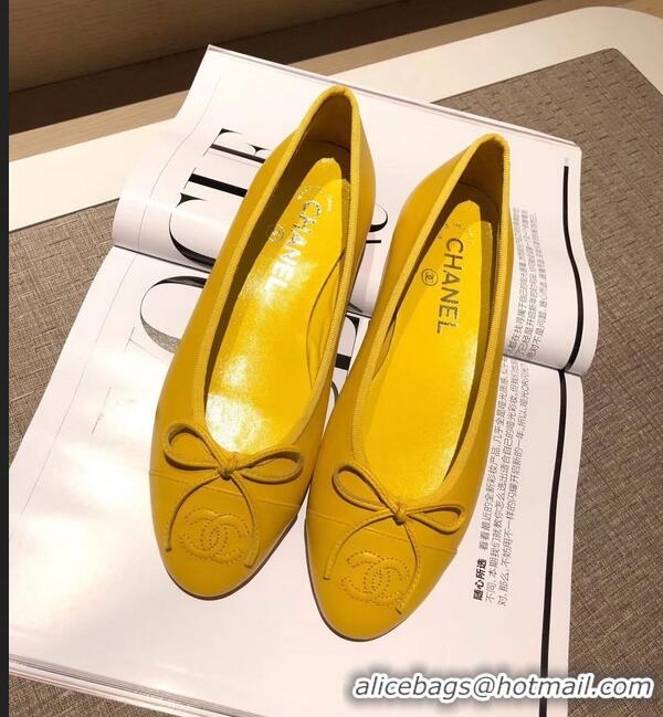 Imitation Chanel Lambskin Classic Bow Ballerinas Flats G31501 Yellow