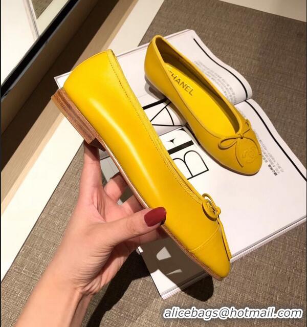 Imitation Chanel Lambskin Classic Bow Ballerinas Flats G31501 Yellow