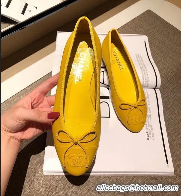 Imitation Chanel Lambskin Classic Bow Ballerinas Flats G31501 Yellow