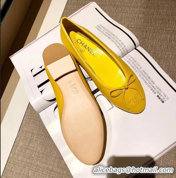 Imitation Chanel Lambskin Classic Bow Ballerinas Flats G31501 Yellow