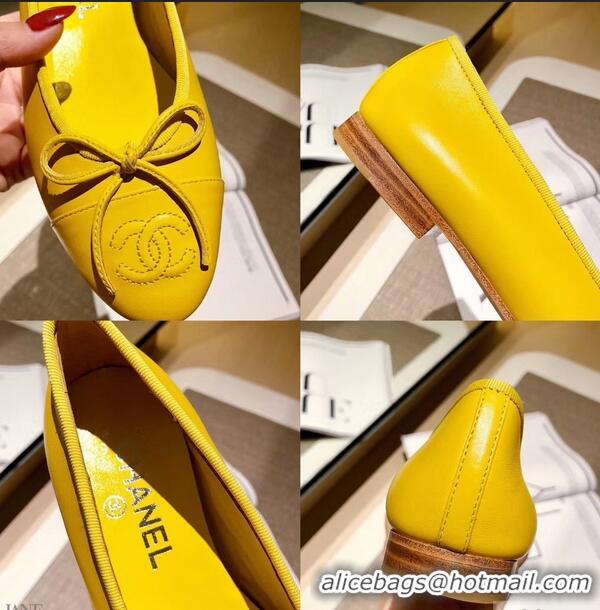 Imitation Chanel Lambskin Classic Bow Ballerinas Flats G31501 Yellow