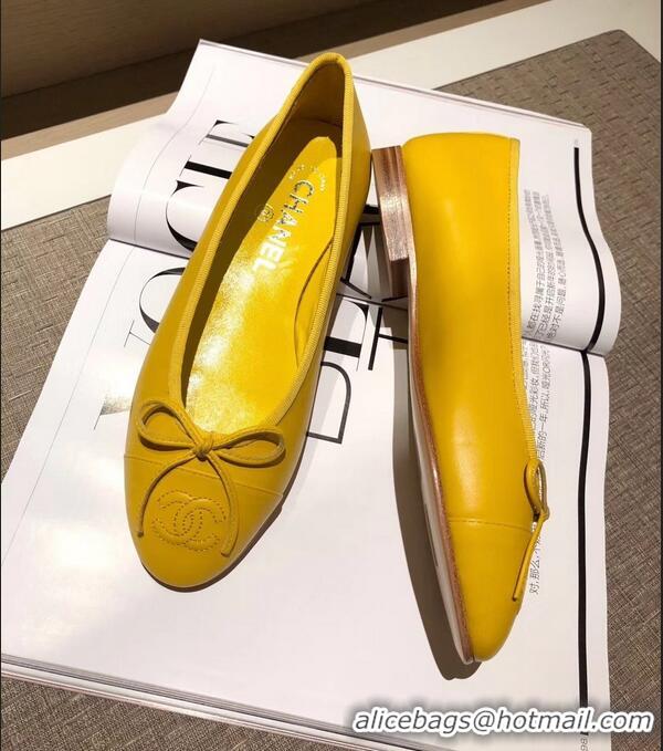 Imitation Chanel Lambskin Classic Bow Ballerinas Flats G31501 Yellow