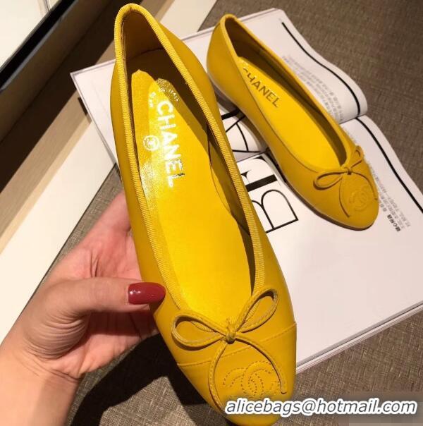 Imitation Chanel Lambskin Classic Bow Ballerinas Flats G31501 Yellow