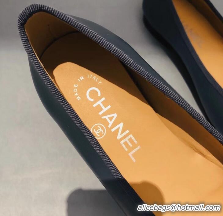 New Fashion Chanel Lambskin Classic Bow Ballerinas Flats G31501 Blue Green/Black