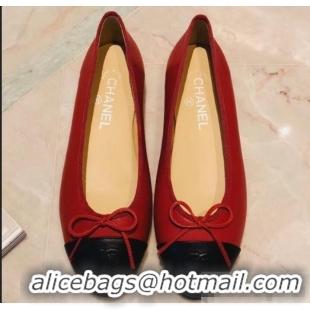 High Quality Chanel Lambskin Classic Bow Ballerinas Flats G31501 Red/Black