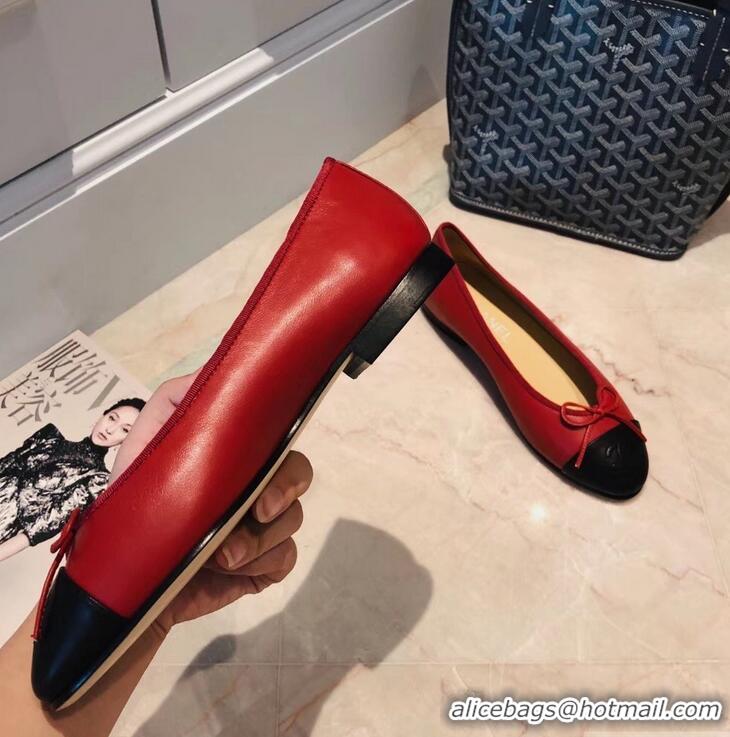 High Quality Chanel Lambskin Classic Bow Ballerinas Flats G31501 Red/Black