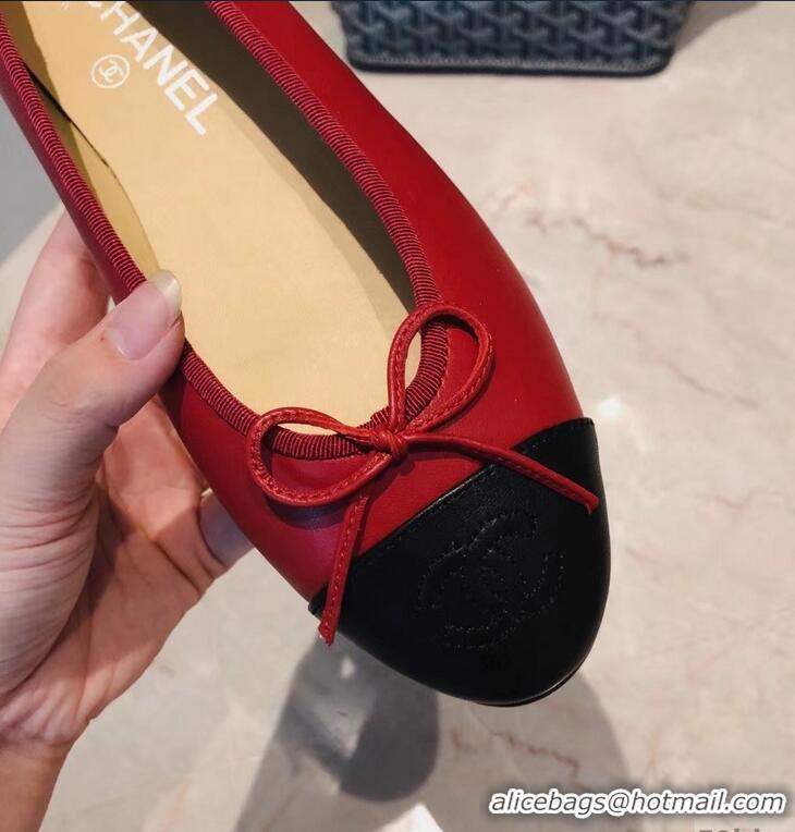 High Quality Chanel Lambskin Classic Bow Ballerinas Flats G31501 Red/Black