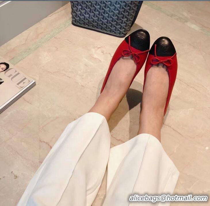 High Quality Chanel Lambskin Classic Bow Ballerinas Flats G31501 Red/Black