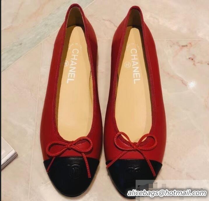 High Quality Chanel Lambskin Classic Bow Ballerinas Flats G31501 Red/Black