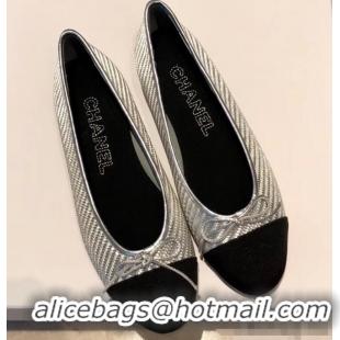 Buy Low Cost Chanel Lambskin Classic Bow Ballerinas Flats G31501 Glitter Silver