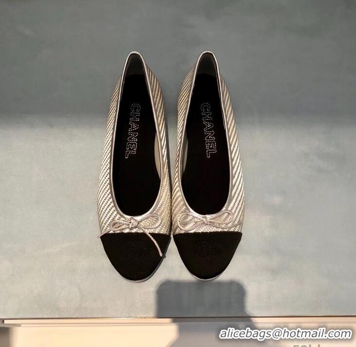 Buy Low Cost Chanel Lambskin Classic Bow Ballerinas Flats G31501 Glitter Silver