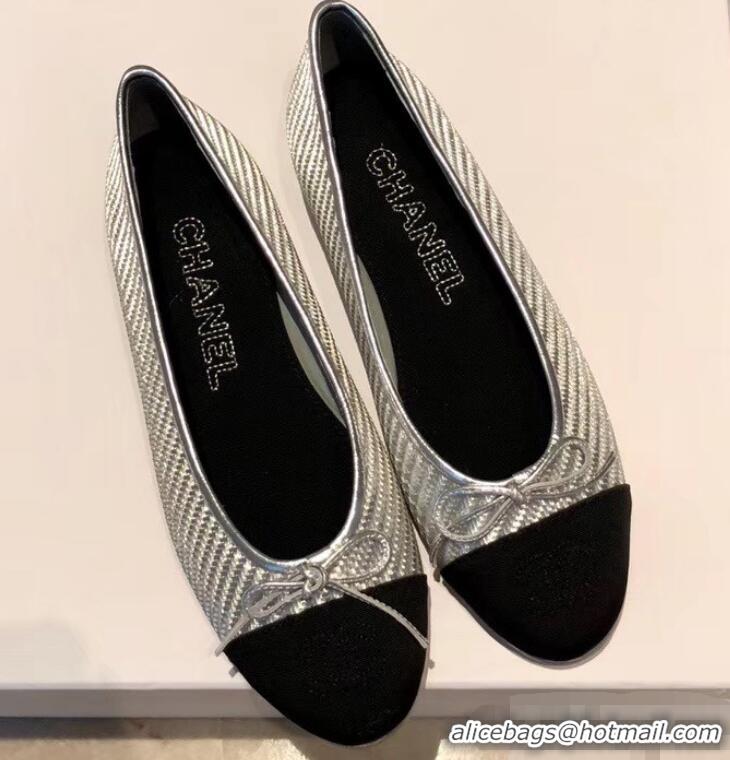 Buy Low Cost Chanel Lambskin Classic Bow Ballerinas Flats G31501 Glitter Silver