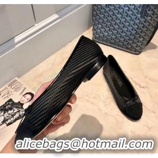 Women Chanel Lambskin Classic Bow Ballerinas Flats G31501 Glitter Black