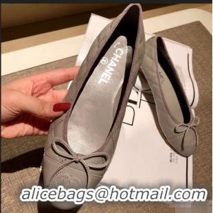 Top Quality Chanel Lambskin Classic Bow Ballerinas Flats G31502 Quilting Gray