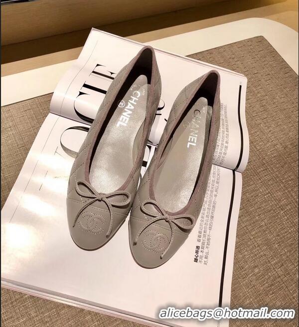 Top Quality Chanel Lambskin Classic Bow Ballerinas Flats G31502 Quilting Gray