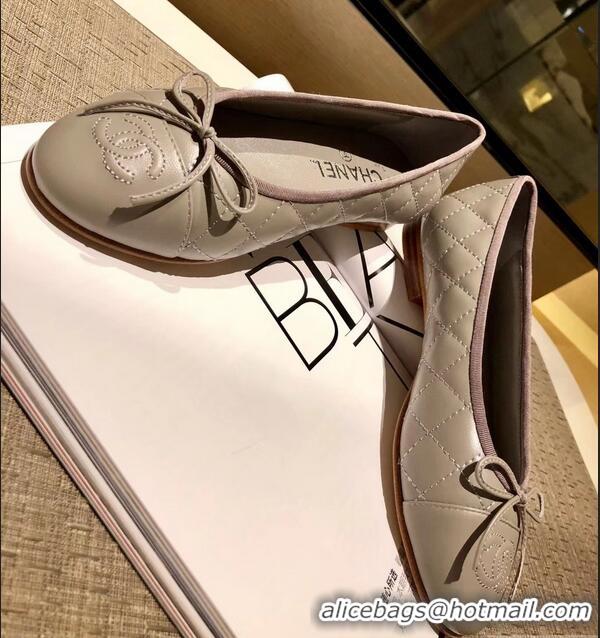 Top Quality Chanel Lambskin Classic Bow Ballerinas Flats G31502 Quilting Gray