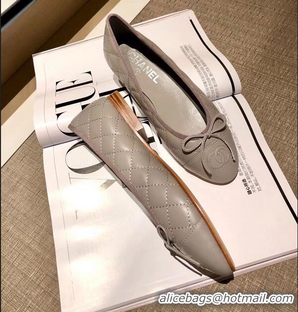 Top Quality Chanel Lambskin Classic Bow Ballerinas Flats G31502 Quilting Gray