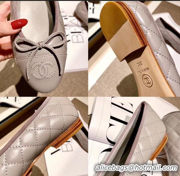 Top Quality Chanel Lambskin Classic Bow Ballerinas Flats G31502 Quilting Gray