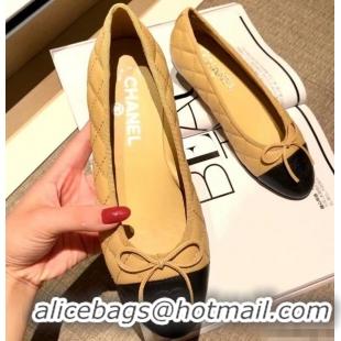 Inexpensive Chanel Lambskin Classic Bow Ballerinas Flats G31502 Quilting Apricot/Black