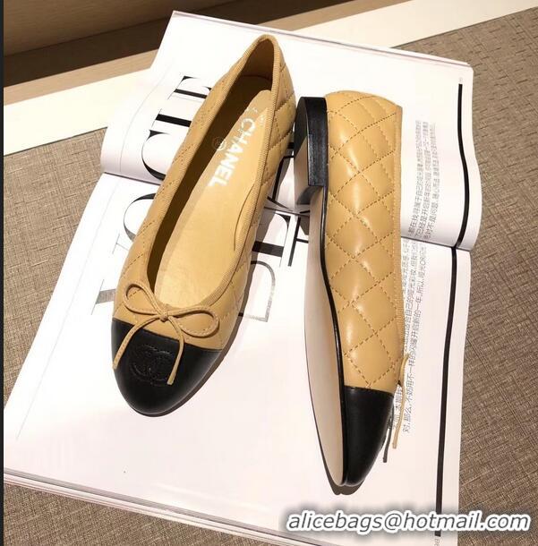 Inexpensive Chanel Lambskin Classic Bow Ballerinas Flats G31502 Quilting Apricot/Black