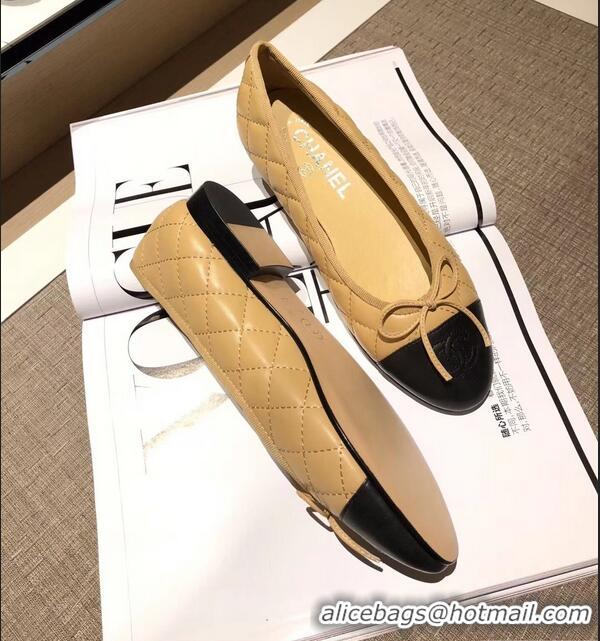 Inexpensive Chanel Lambskin Classic Bow Ballerinas Flats G31502 Quilting Apricot/Black