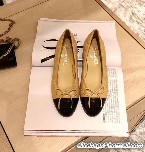 Inexpensive Chanel Lambskin Classic Bow Ballerinas Flats G31502 Quilting Apricot/Black