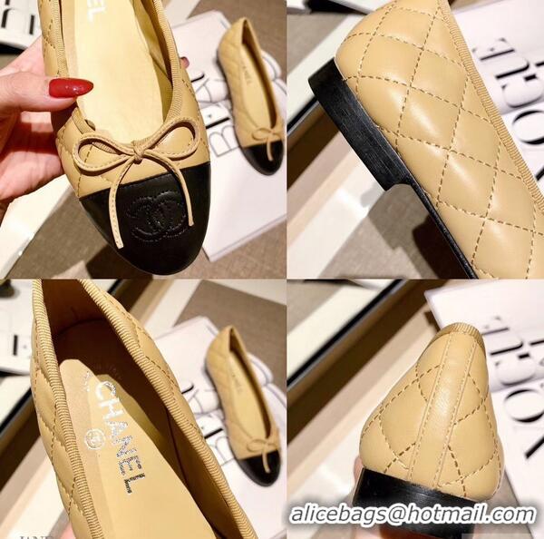 Inexpensive Chanel Lambskin Classic Bow Ballerinas Flats G31502 Quilting Apricot/Black