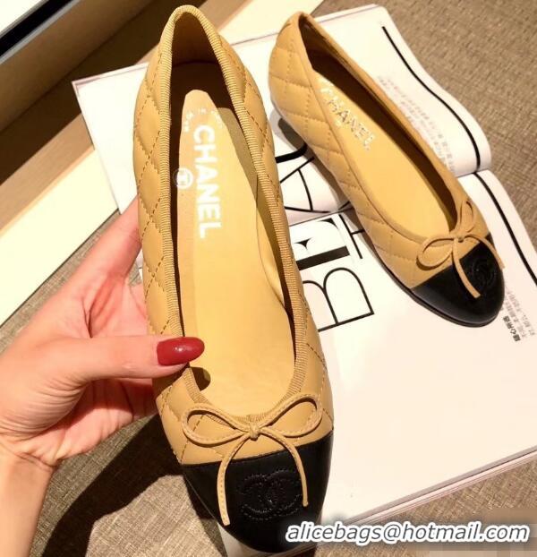 Inexpensive Chanel Lambskin Classic Bow Ballerinas Flats G31502 Quilting Apricot/Black