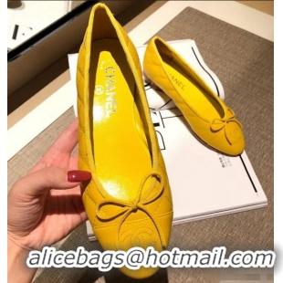 Discount Chanel Lambskin Classic Bow Ballerinas Flats G31502 Quilting Yellow