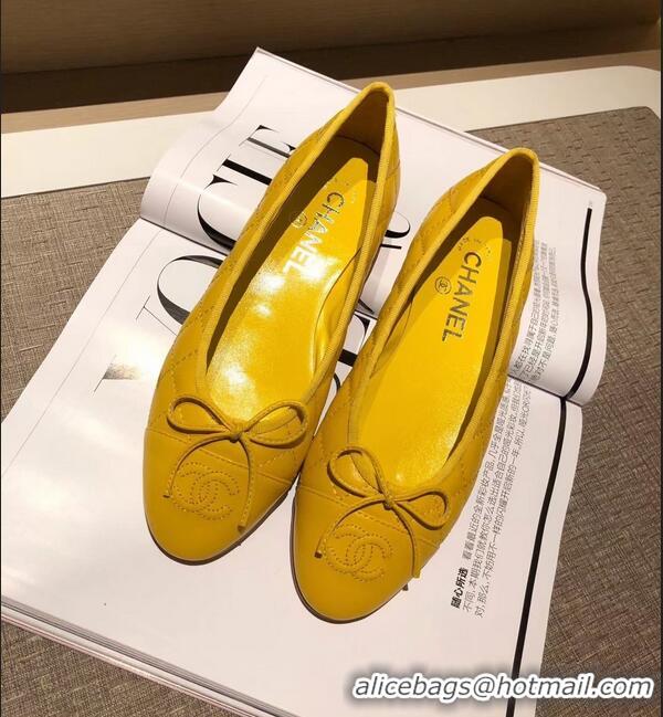 Discount Chanel Lambskin Classic Bow Ballerinas Flats G31502 Quilting Yellow