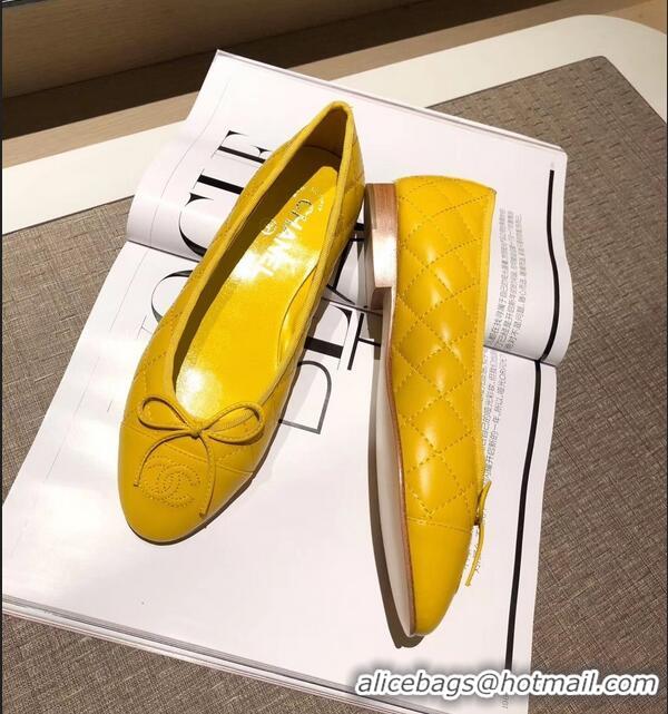 Discount Chanel Lambskin Classic Bow Ballerinas Flats G31502 Quilting Yellow