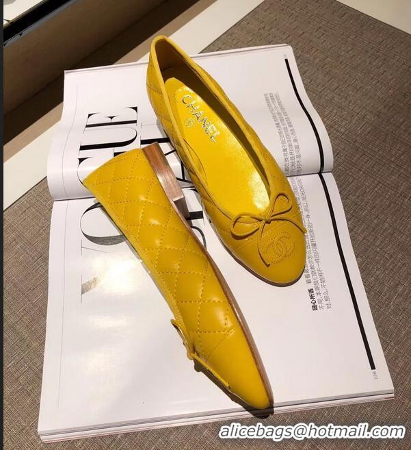 Discount Chanel Lambskin Classic Bow Ballerinas Flats G31502 Quilting Yellow