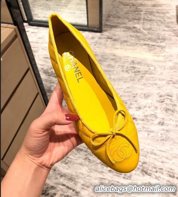 Discount Chanel Lambskin Classic Bow Ballerinas Flats G31502 Quilting Yellow