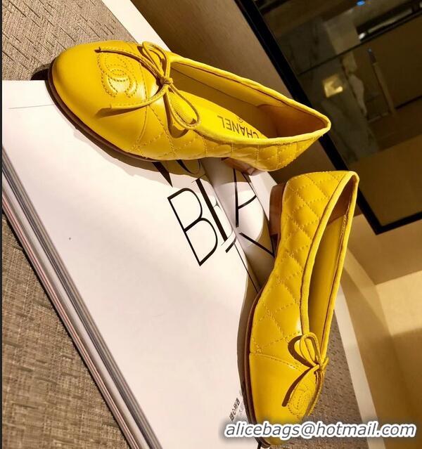 Discount Chanel Lambskin Classic Bow Ballerinas Flats G31502 Quilting Yellow