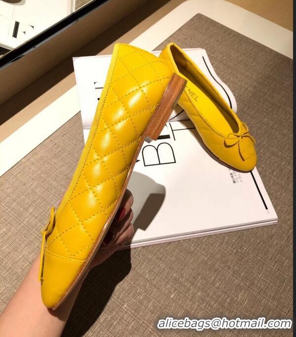 Discount Chanel Lambskin Classic Bow Ballerinas Flats G31502 Quilting Yellow