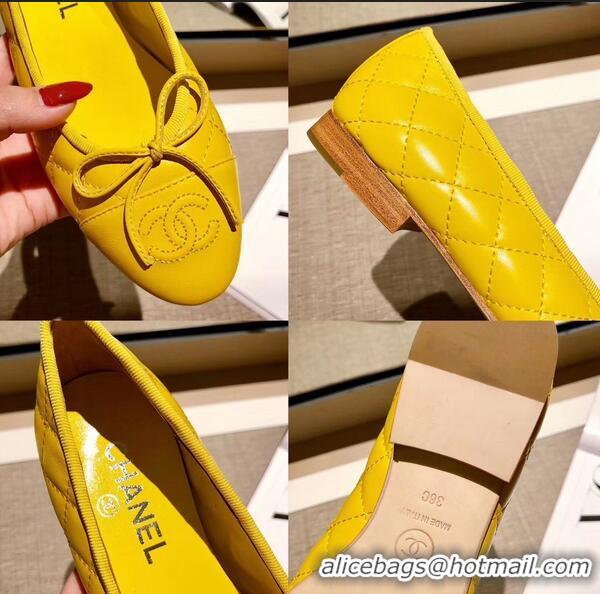 Discount Chanel Lambskin Classic Bow Ballerinas Flats G31502 Quilting Yellow