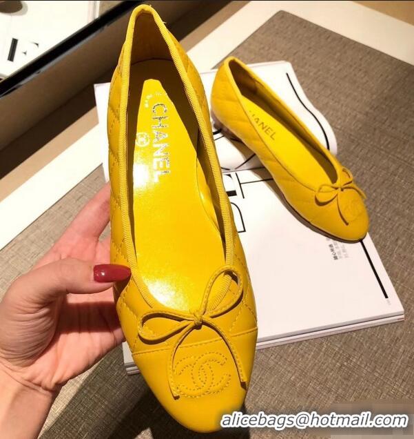 Discount Chanel Lambskin Classic Bow Ballerinas Flats G31502 Quilting Yellow