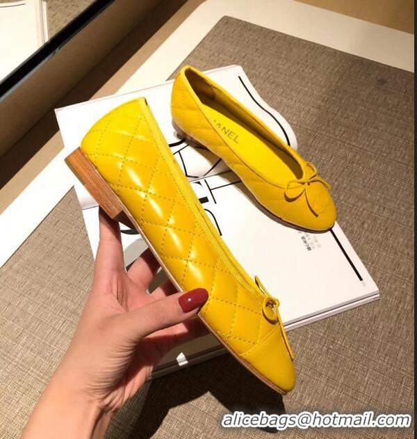 Discount Chanel Lambskin Classic Bow Ballerinas Flats G31502 Quilting Yellow