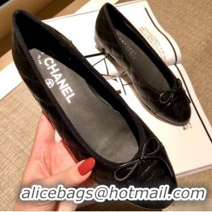 Inexpensive Chanel Lambskin Classic Bow Ballerinas Flats G31502 Quilting Crinkled Black