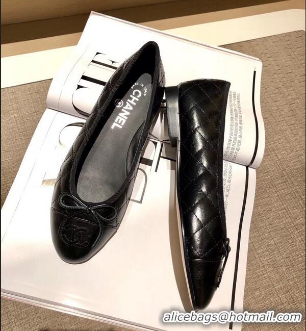 Inexpensive Chanel Lambskin Classic Bow Ballerinas Flats G31502 Quilting Crinkled Black