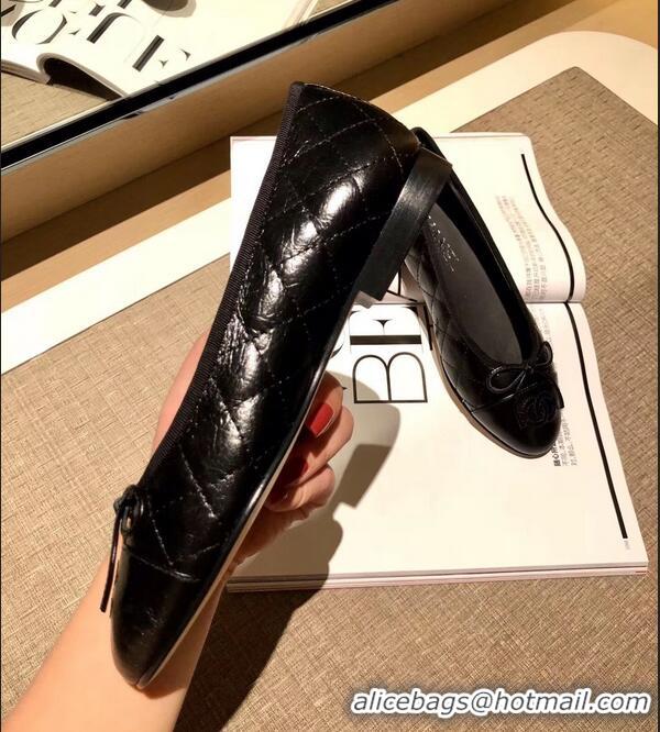 Inexpensive Chanel Lambskin Classic Bow Ballerinas Flats G31502 Quilting Crinkled Black